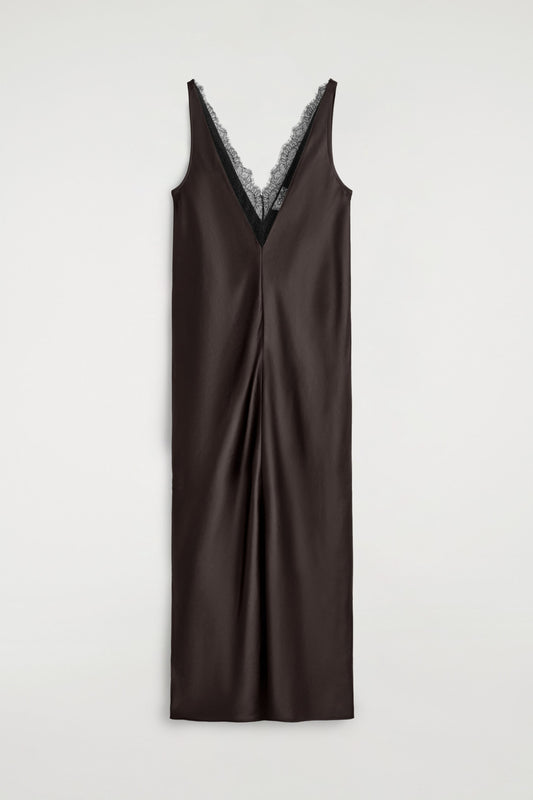 Lace-Trimmed Satin Slip Dress