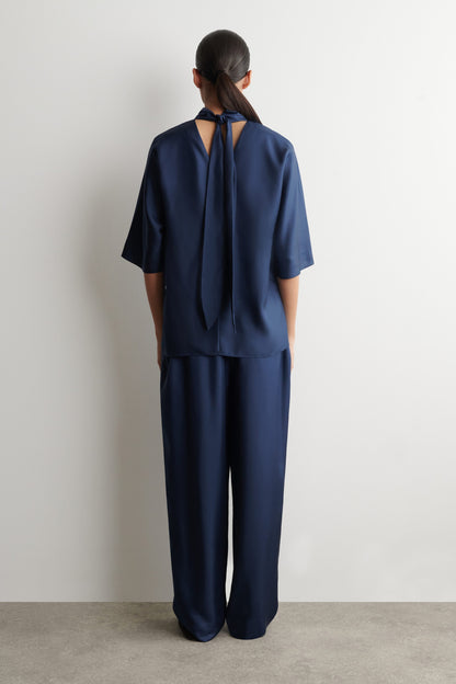 Draped Tie-Detail Silk Top