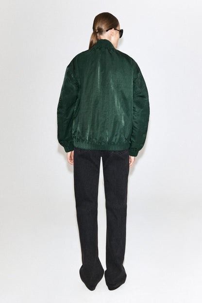 Gathered nylon bomber jacket