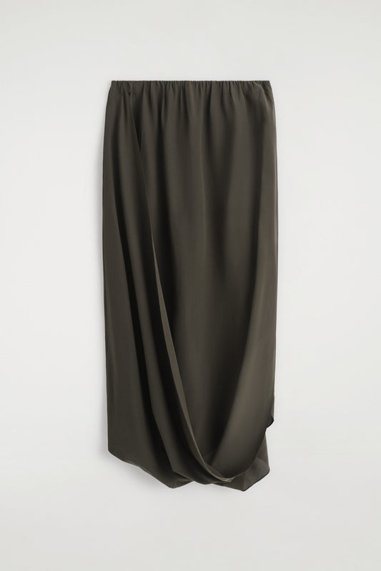 Draped Silk Midi Skirt