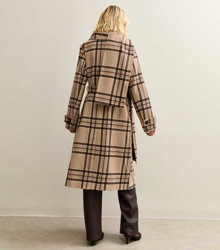 Beige Checked Collared Jacket and Matching Scarf