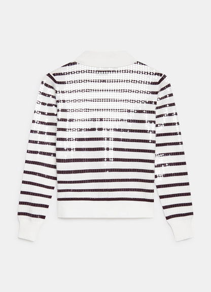 Burgundy Stripe Sequin Collar Cardigan