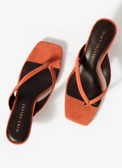 Betty Orange Suede Flip Flop Heels