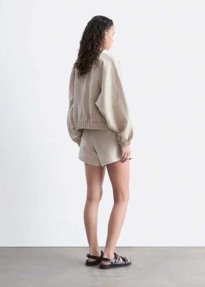 Pleated Linen-Blend Shorts