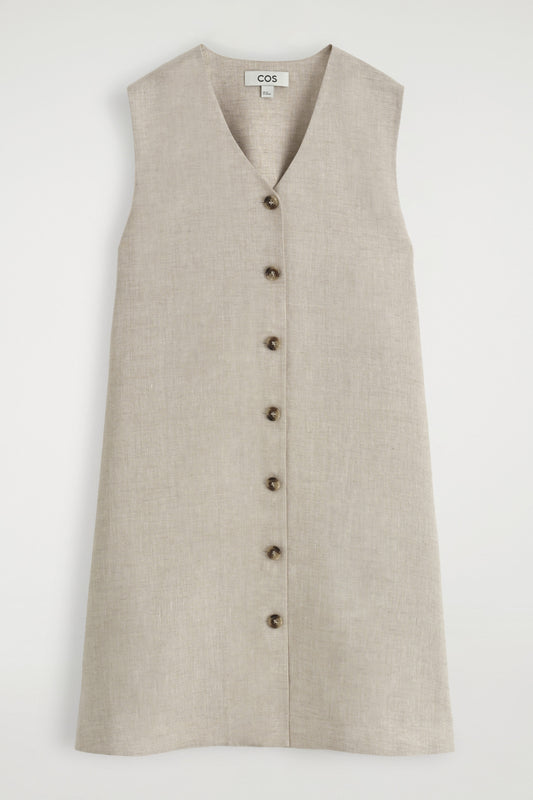 Buttoned Linen Mini Dress
