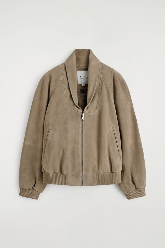 Shawl-Collar Suede Bomber Jacket