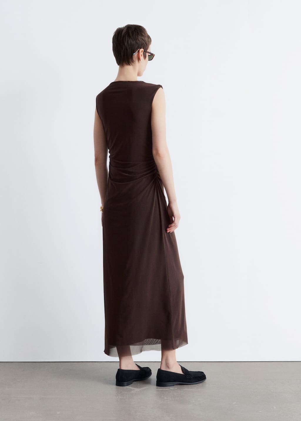 Draped Sleeveless Midi Dress