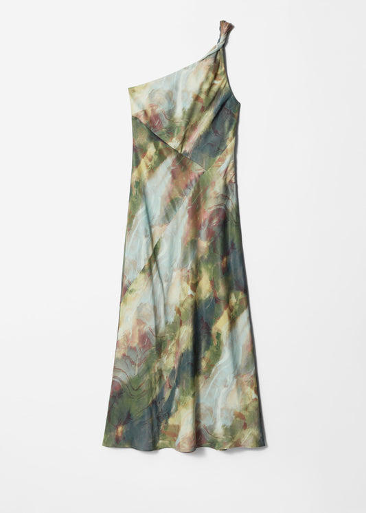 One-Shoulder Satin Midi Dress