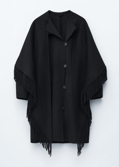 Fringed Shawl Wool Coat