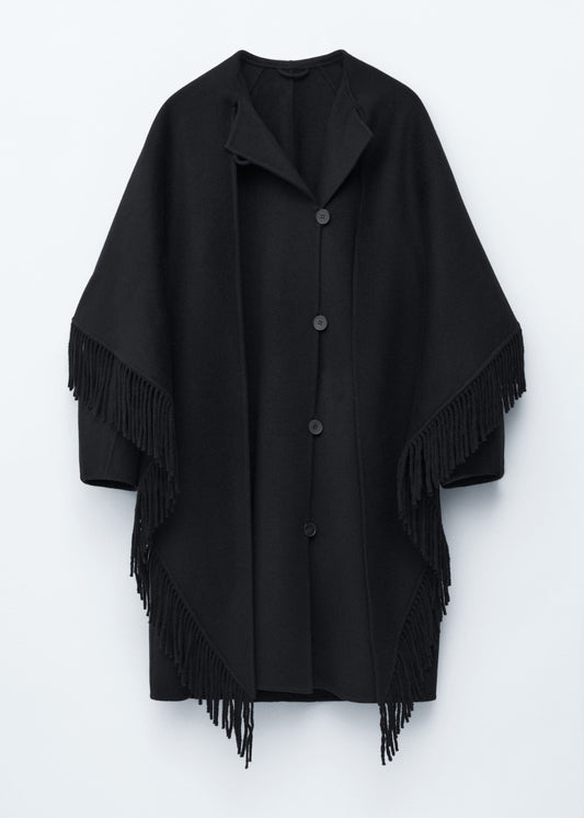 Fringed Shawl Wool Coat