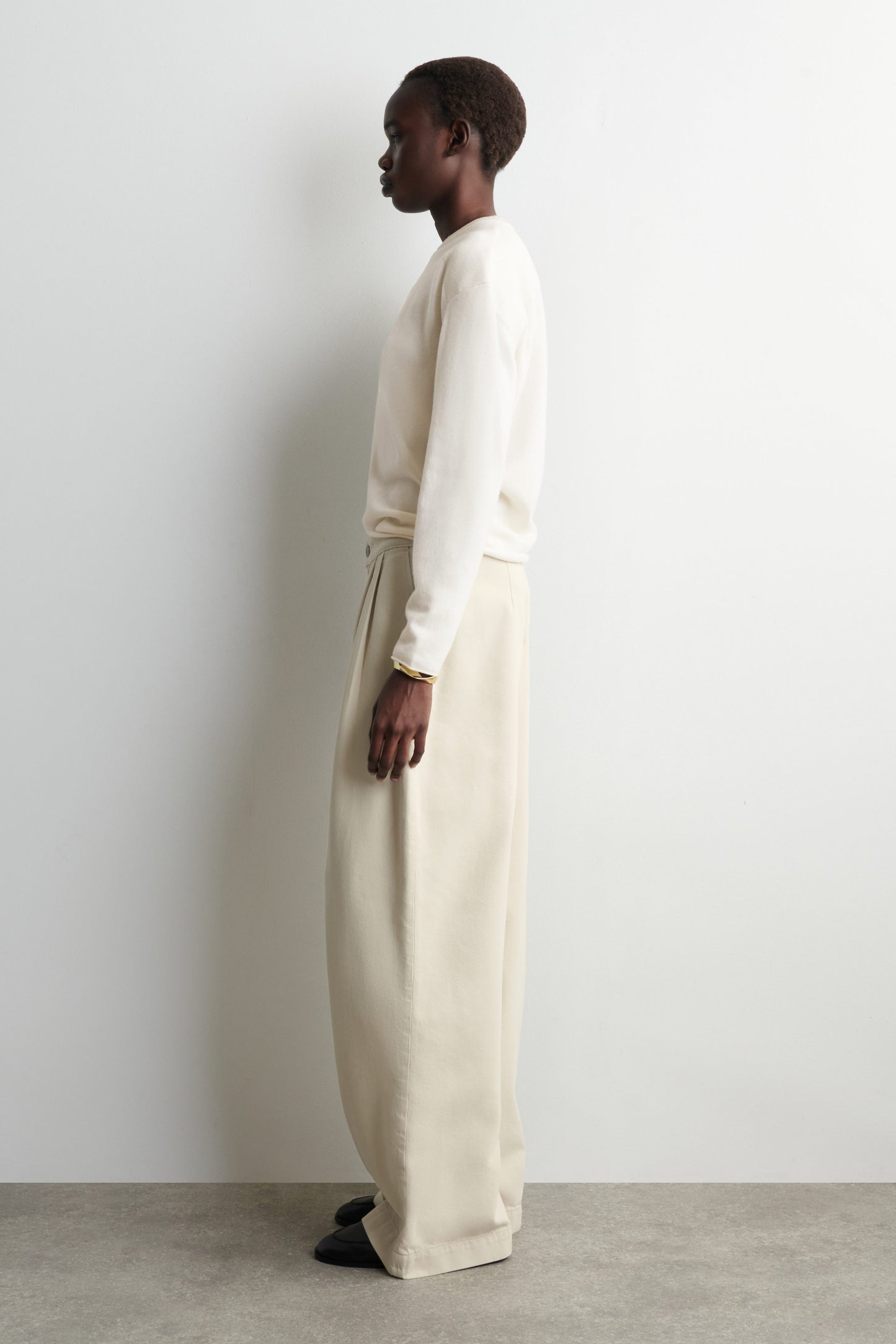 Pleated Wide-Leg Denim Trousers