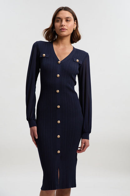 Forever Viscose Blend Rib Knit Chiffon Sleeve Midi Dress