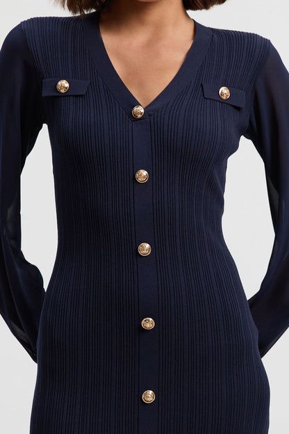 Forever Viscose Blend Rib Knit Chiffon Sleeve Midi Dress