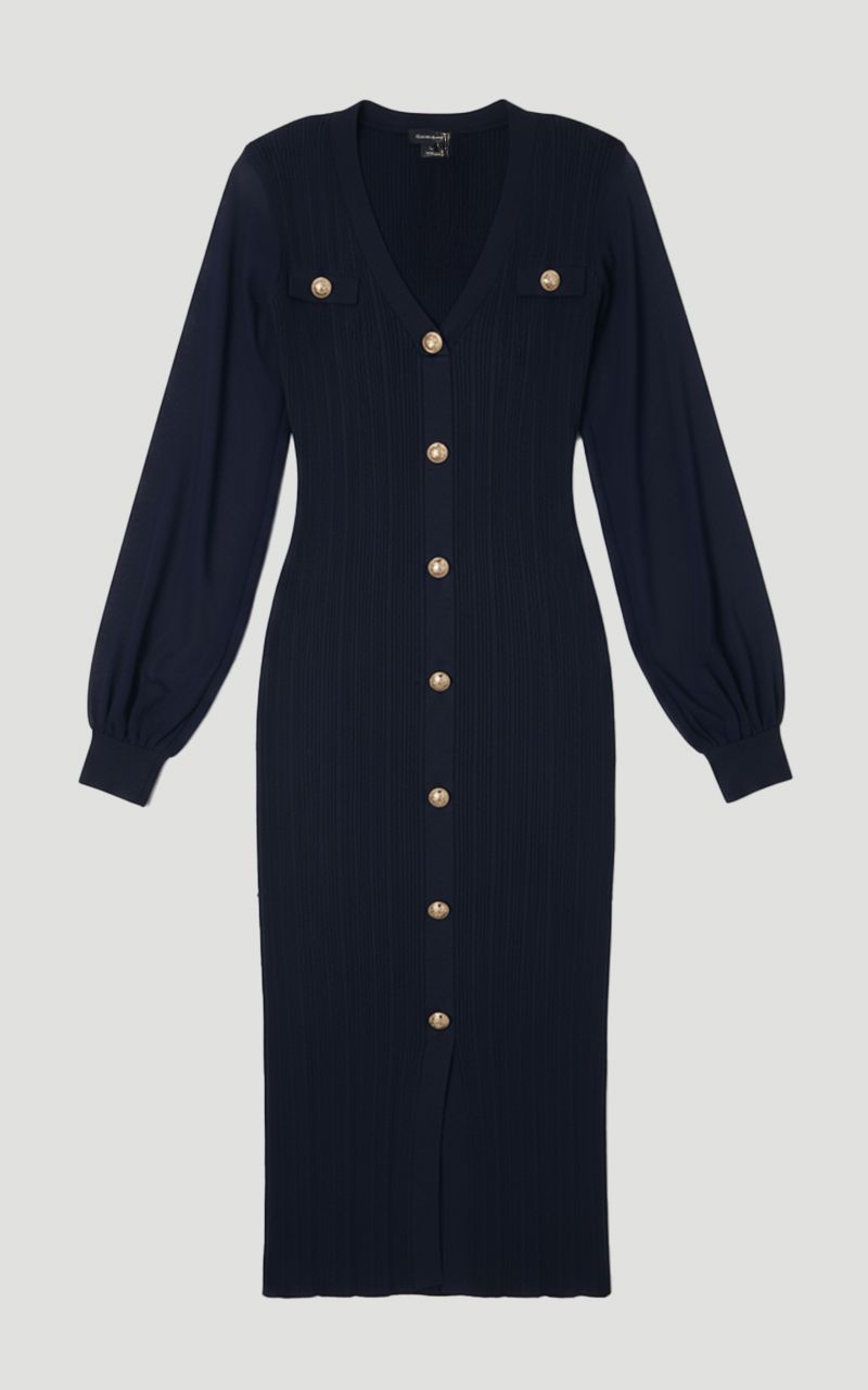 Forever Viscose Blend Rib Knit Chiffon Sleeve Midi Dress