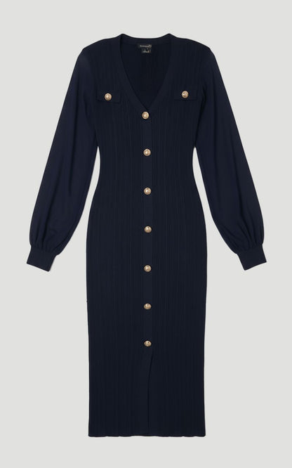 Forever Viscose Blend Rib Knit Chiffon Sleeve Midi Dress