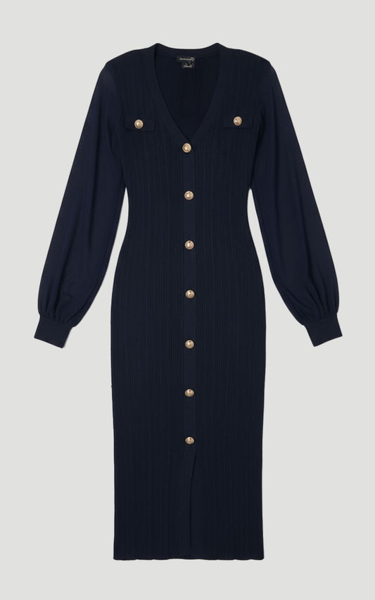 Forever Viscose Blend Rib Knit Chiffon Sleeve Midi Dress