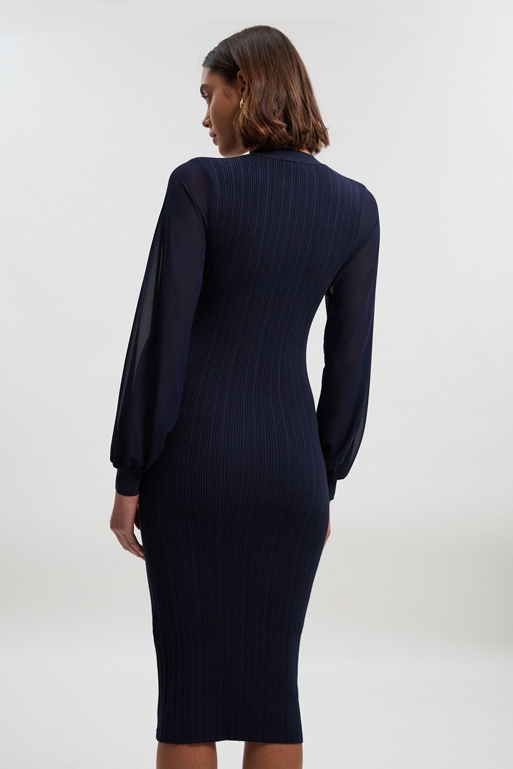 Forever Viscose Blend Rib Knit Chiffon Sleeve Midi Dress