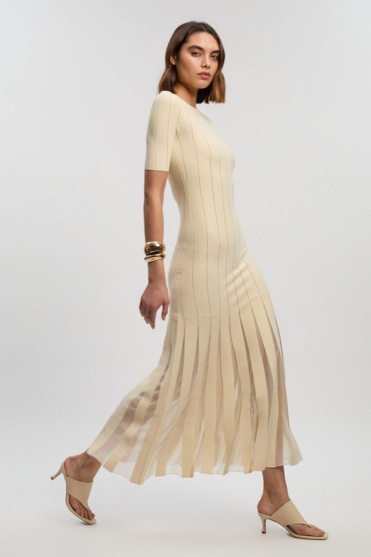 Viscose Blend Filament Full Skirt Knit Short Sleeve Midi Dress