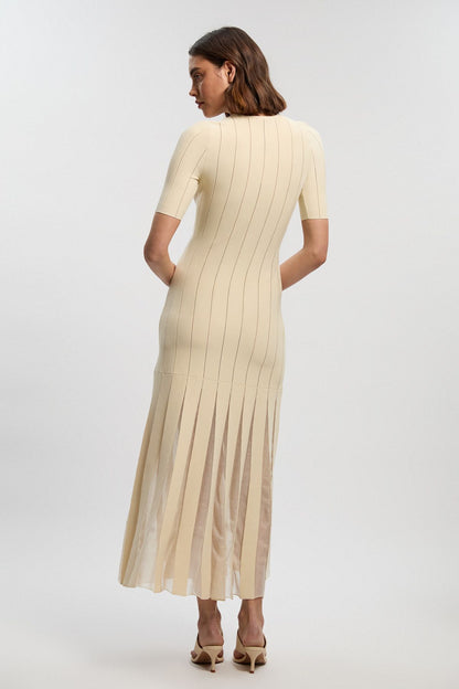 Viscose Blend Filament Full Skirt Knit Short Sleeve Midi Dress