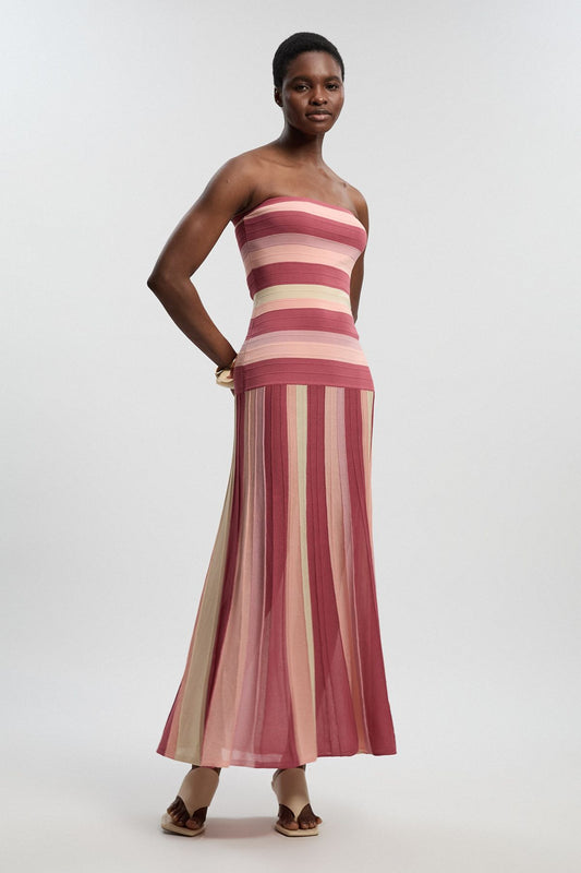 Striped Bardot Knit Maxi Dress