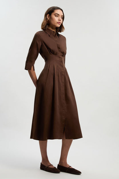 Tailored Linen Darted Waist Midi Dress