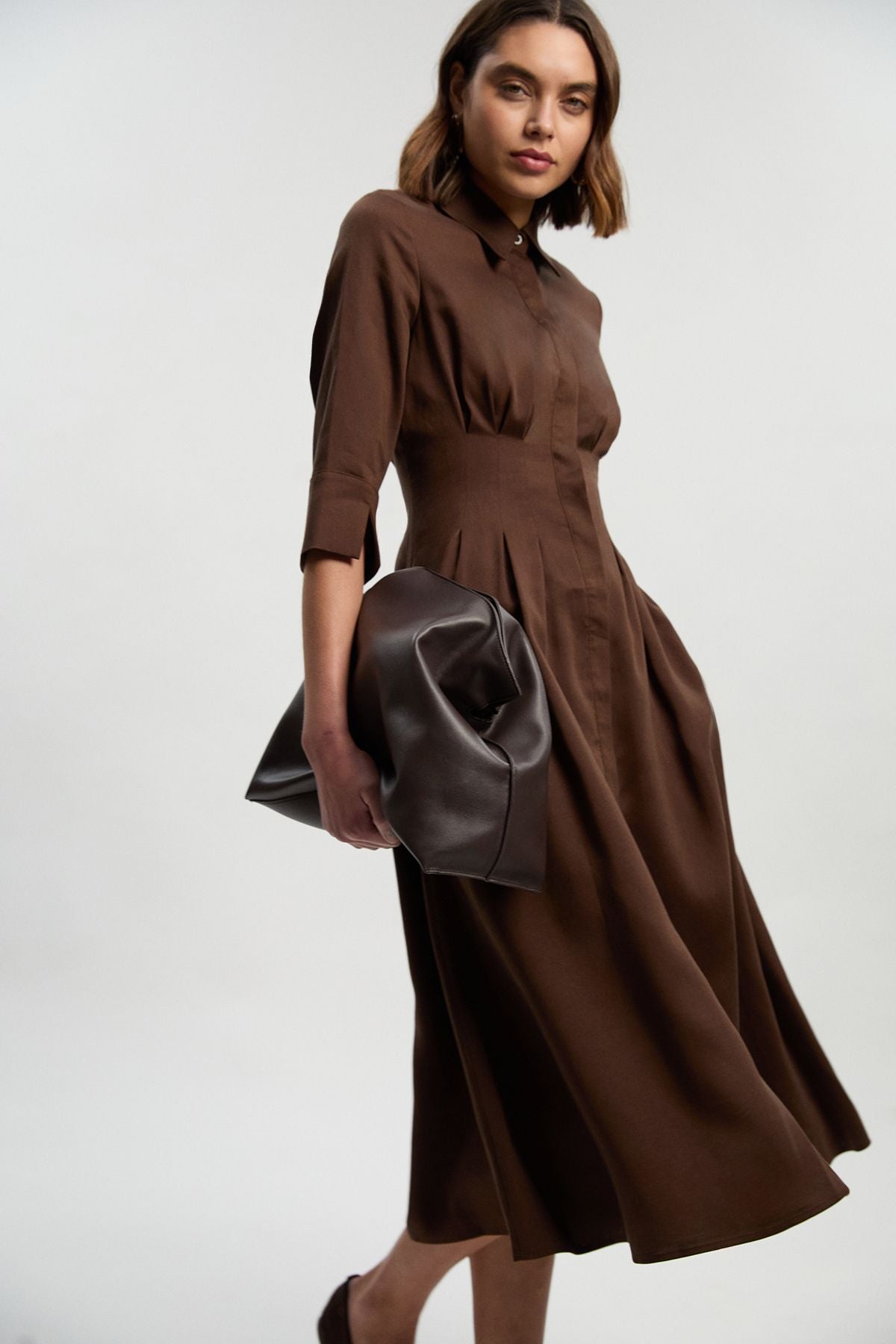 Tailored Linen Darted Waist Midi Dress