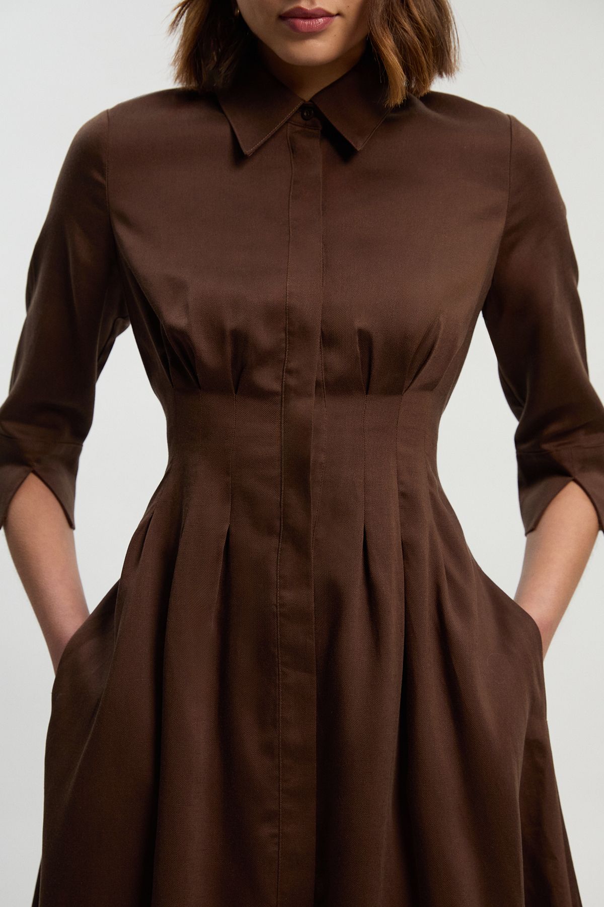 Tailored Linen Darted Waist Midi Dress