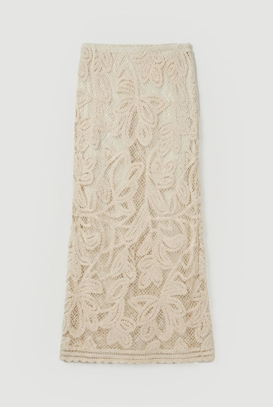 Floral Crotchet Woven Beach Bias Cut Skirt