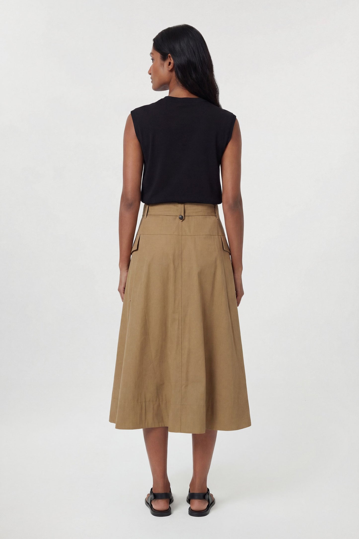 Tailored Cotton Trench Button Front Pleated Skirt