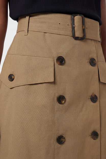 Tailored Cotton Trench Button Front Pleated Skirt