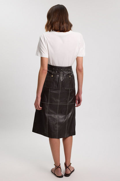 Leather Tie Up Belted Midi Skirt