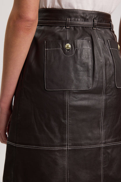 Leather Tie Up Belted Midi Skirt