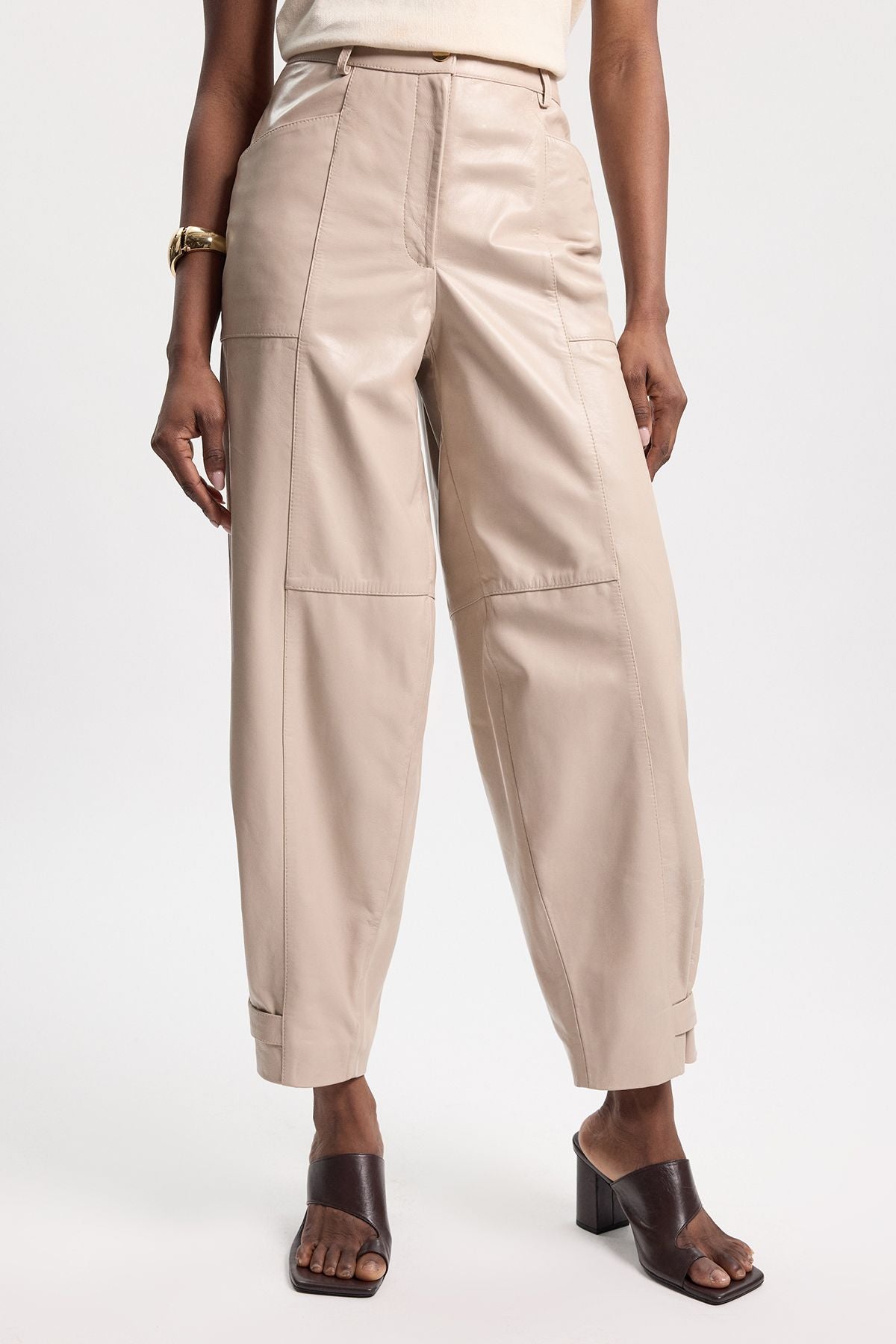Leather Barrel Leg Trouser