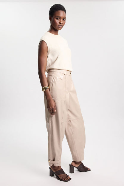 Leather Barrel Leg Trouser
