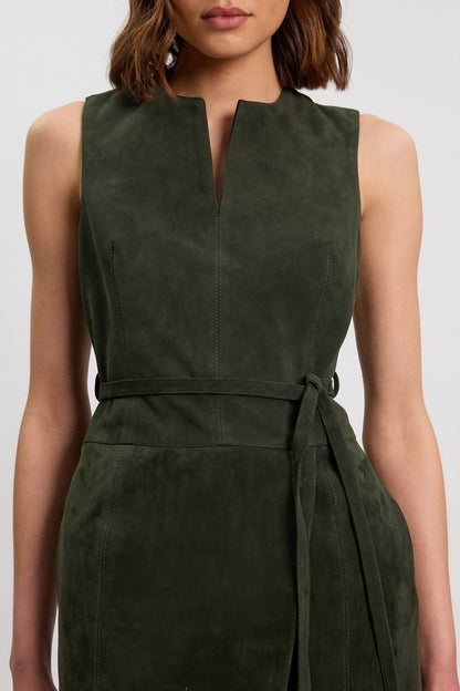 Suede Tie Belt Midi Dress