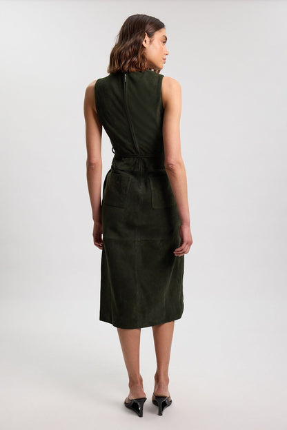 Suede Tie Belt Midi Dress