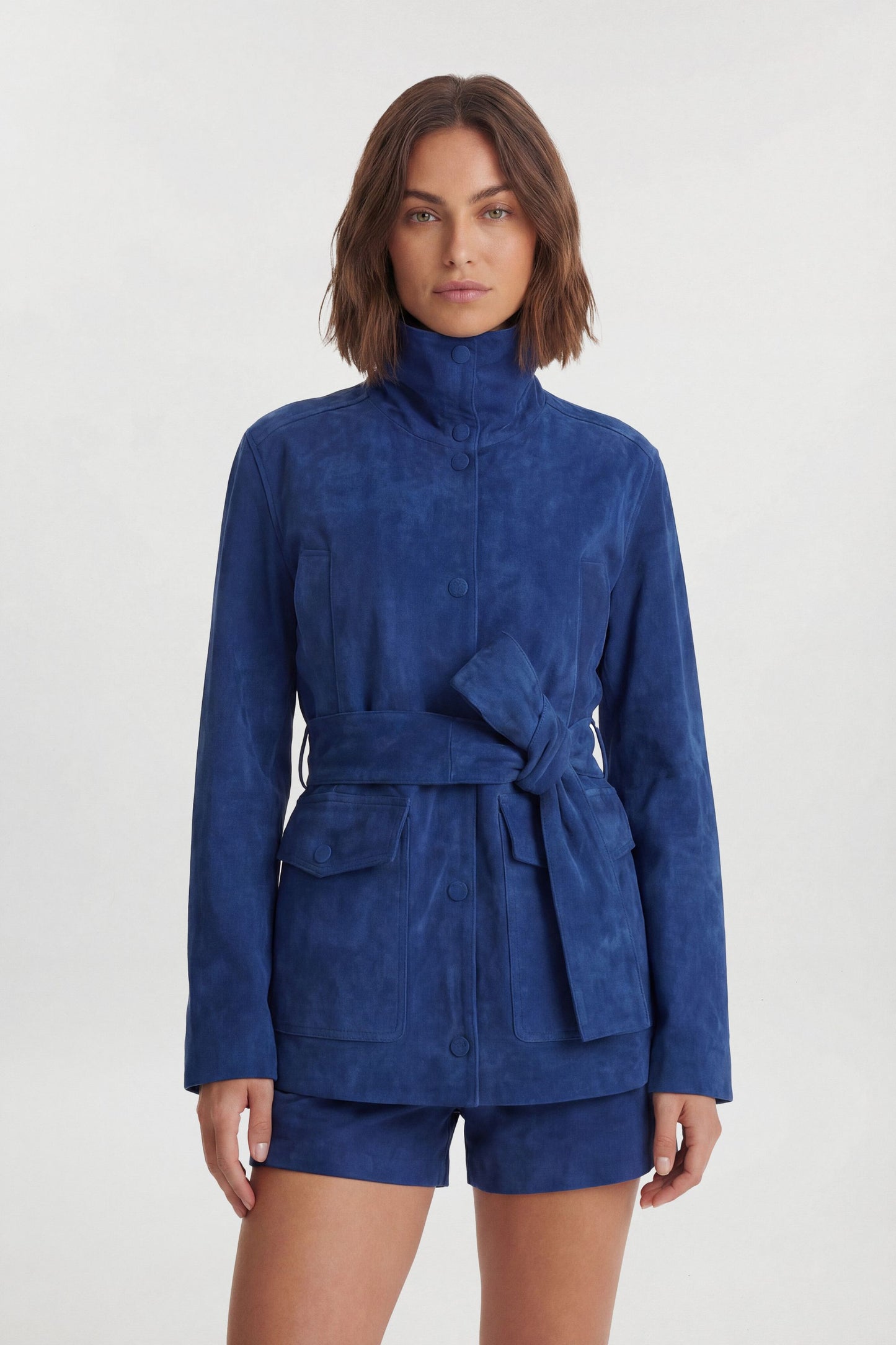 Suede High Collar Pocket Jacket