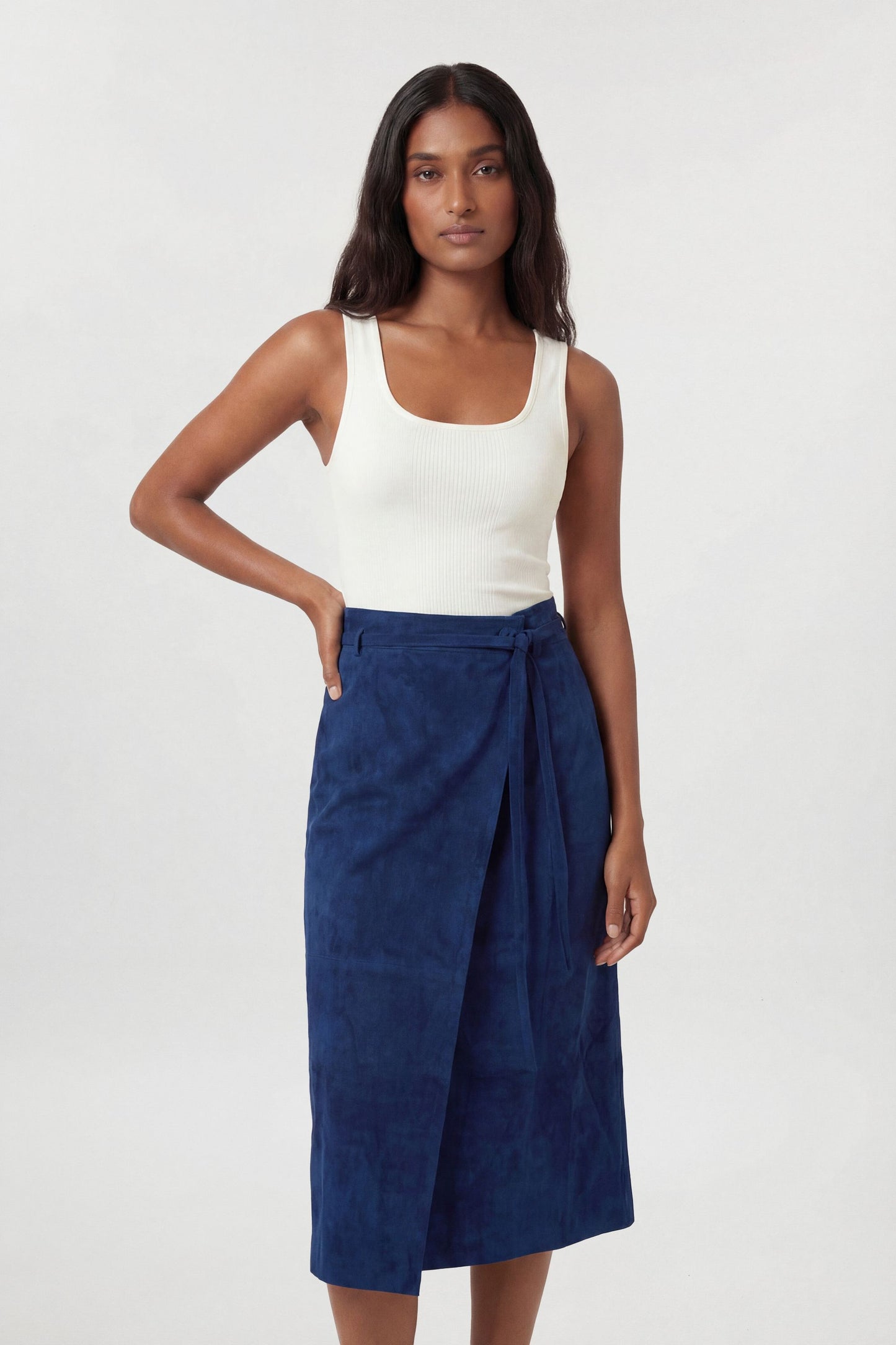 Suede Tie Belt Midi Skirt