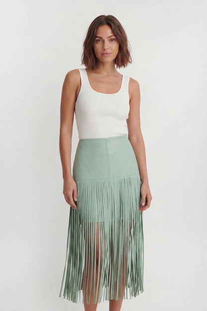 Leather Tassel Midi Skirt