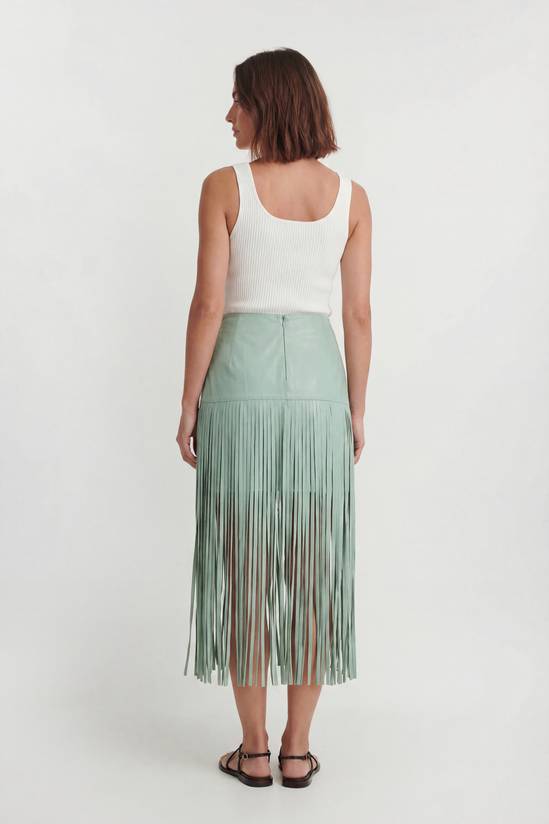 Leather Tassel Midi Skirt