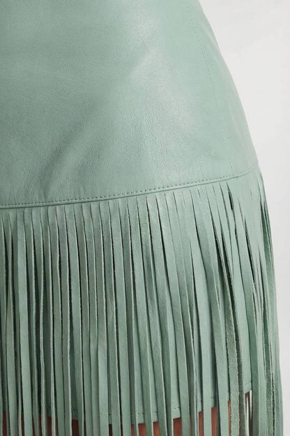 Leather Tassel Midi Skirt