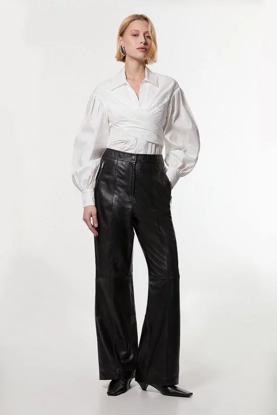 Leather Zip detail Straight Leg Trouser