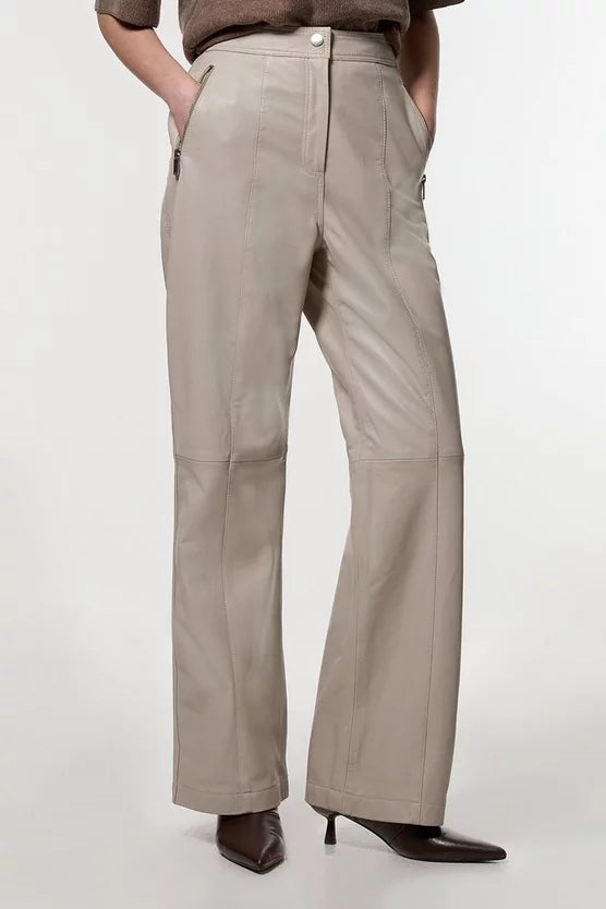 Leather Zip detail Straight Leg Trouser