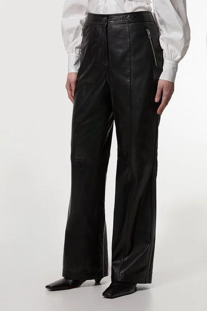 Leather Zip detail Straight Leg Trouser