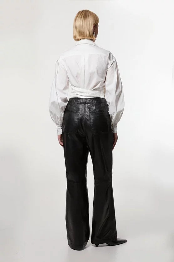 Leather Zip detail Straight Leg Trouser