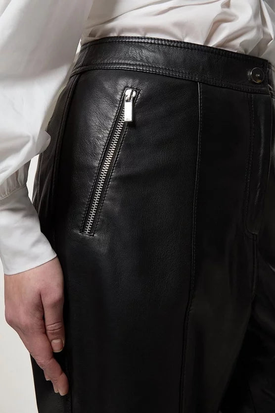 Leather Zip detail Straight Leg Trouser