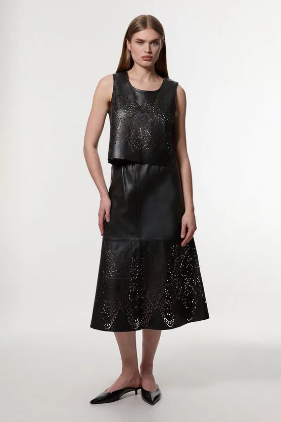 Amelia Graham Leather Cutwork Full Skirt