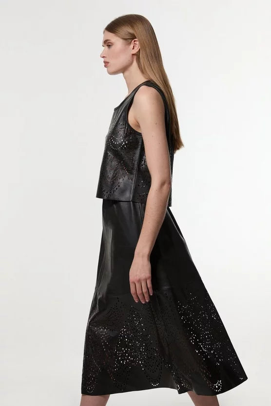 Amelia Graham Leather Cutwork Full Skirt