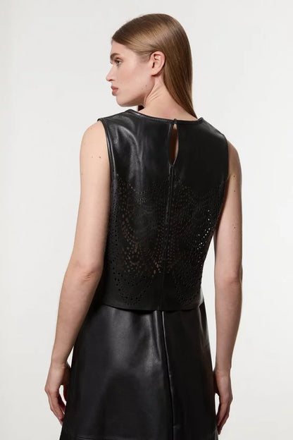 Amelia Graham Leather Cutwork Tailored Shell Top