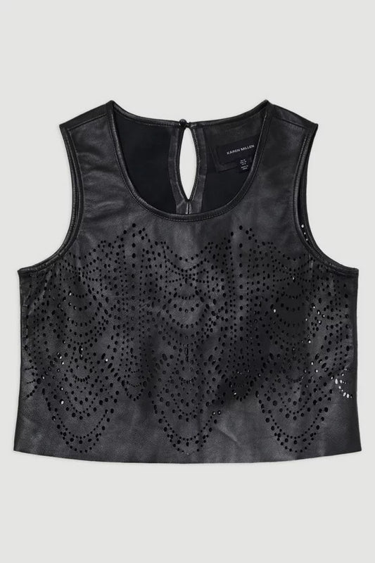 Amelia Graham Leather Cutwork Tailored Shell Top